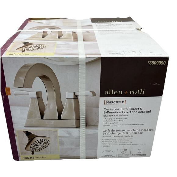 Allen + Roth Marchele Brushed Nickel Bathroom Faucet Drain, Shower Head Included - Picture 1 of 12